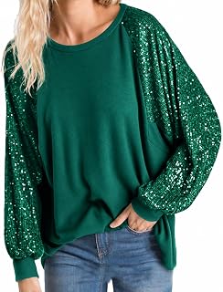 ALLTB Women's Sequin Tops Sparkle Long Sleeve Blouses Shimmer Glitter Sweatshirt Party Crewneck Loose Fit Shirts