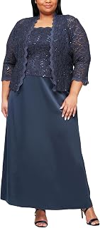 Alex Evenings Plus Size Long A-Line Mock Dress with Jacket Dress for Women's Special Occasion