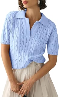 Women Short Sleeve Lapel Solid Color V-Neck Casual Soft Knit Tops