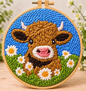 CYANFOUR Punch Needle Kit for Beginners, Highland Cow Punch Needle Kits | Craft Kits for Adults with 2 Pre-Printed Fabrics, Embroidery Hoop, Threads, DIY Gift and Home Decor 20 * 20cm