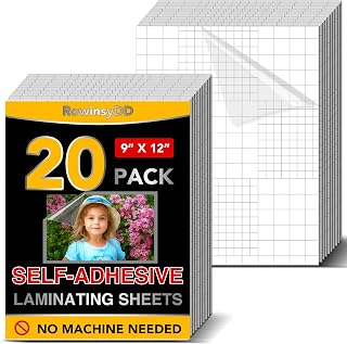 RowinsyDD 20 PCS Self Laminating Sheets, Self Adhesive Laminating Sheets | 8.5 x 11 Self-adhesive Cold Laminating Sheets No Machine No Heat Self Sealing Laminate Sheets Ultrasound for Stickers