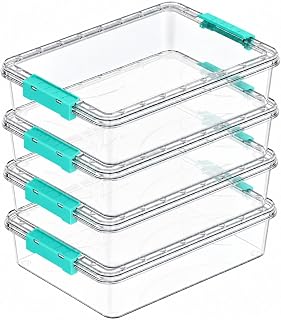 4 Pack Plastic Storage Bins with Lids,Stackable Sensory Bins,6 Qt | Containers Storage Art Craft,Office Supplies Scrapbooking Organizers for Home,School