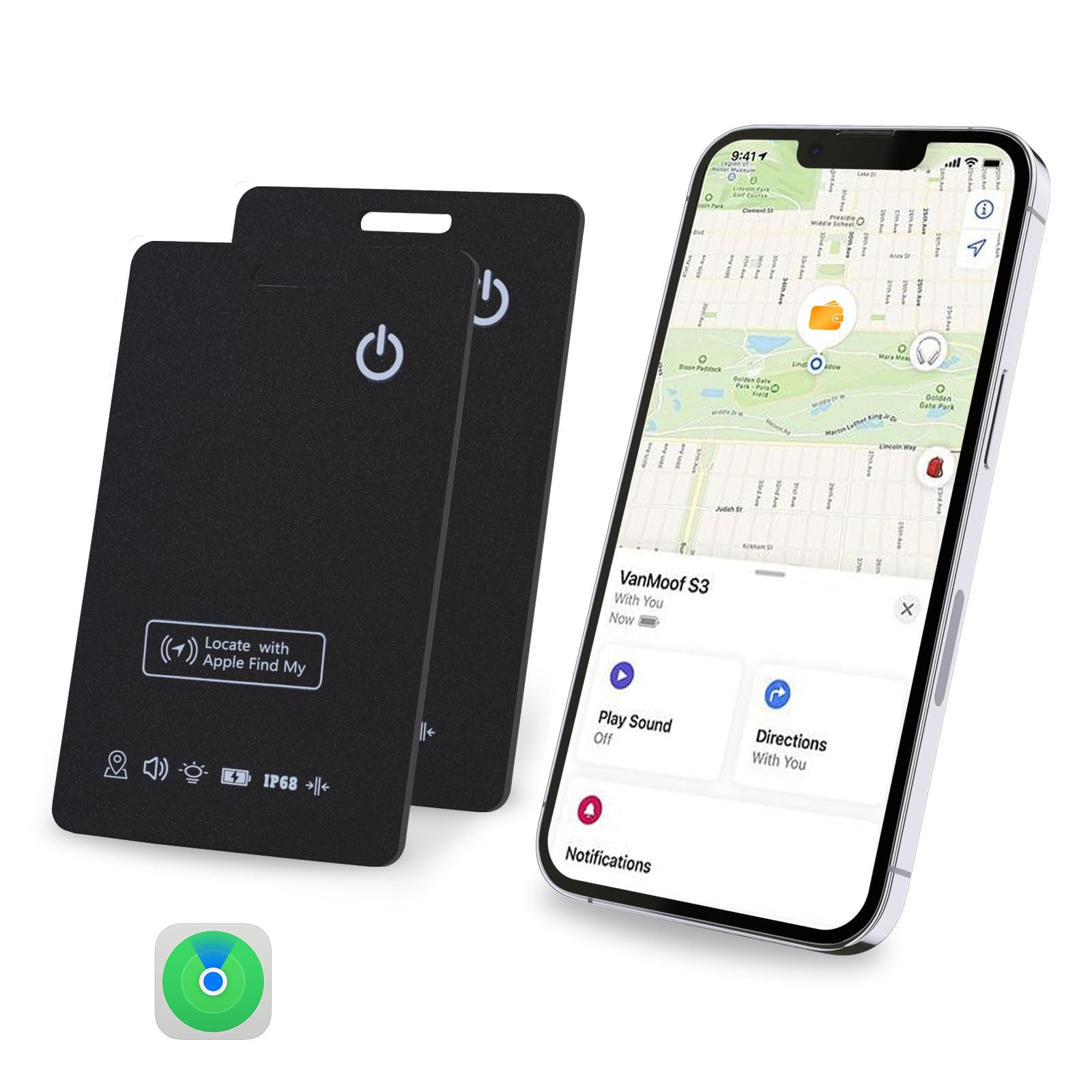 [Apple MFi Certified] LBPRT Air Card Tag Rechargeable Wallet Tracker Thin 1.6mm 