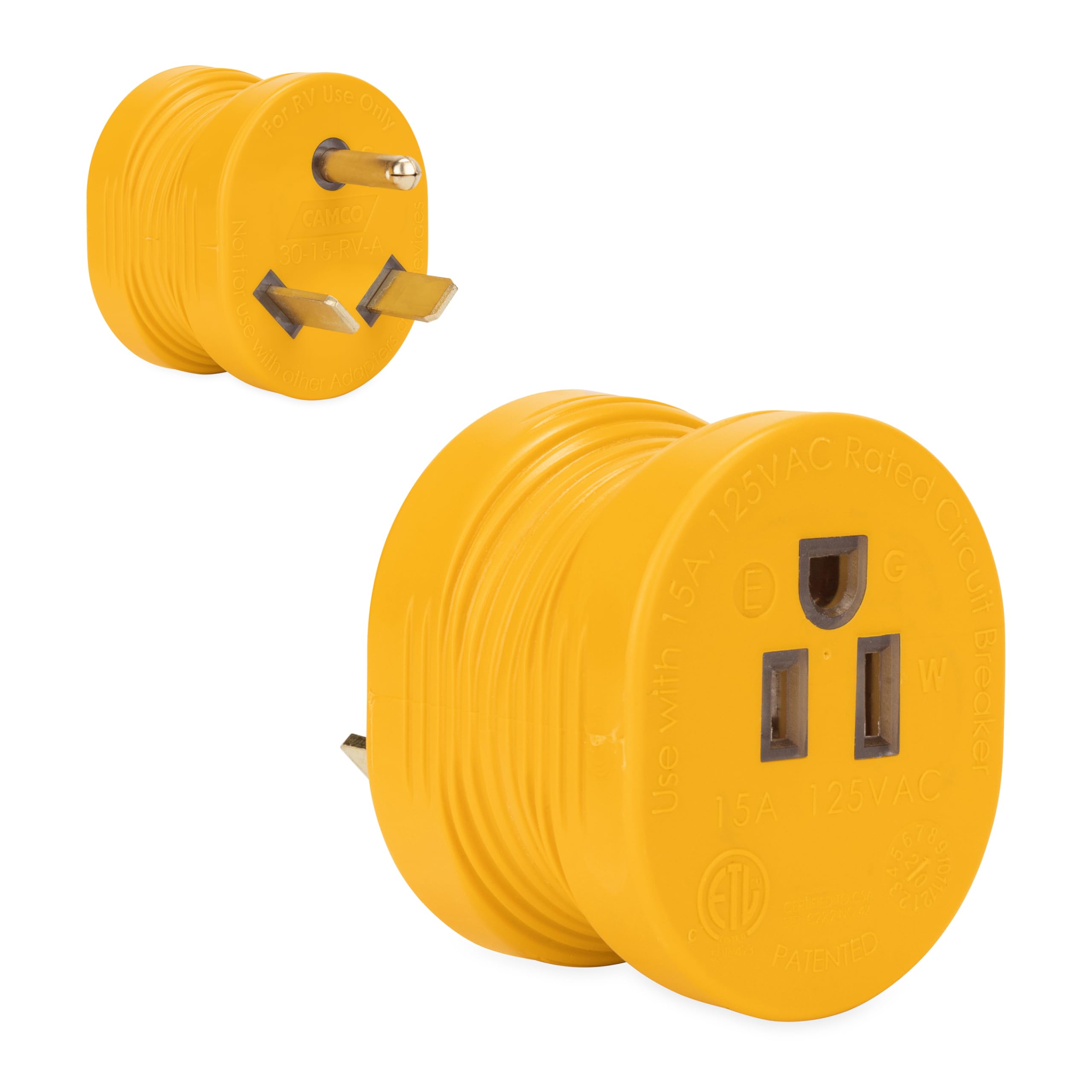 Camco PowerGrip 30AM/15AF Camper/RV Electrical Adapter Features 30-Amp Male & 15
