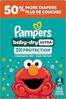 Pampers Baby Dry Ultra Diapers, Size 4, Absorbent Disposable Diapers, 1 Pack (Count of 156)