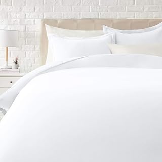 Amazon Basics Lightweight Wrinkle-Resistant Microfiber 3 Piece Duvet Cover Set with Zipper Closure, Full/Queen, Bright White Temp