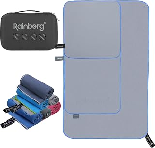 Rainberg 3 Pack Grey Microfibre Towel, Super Absorbent, Quick Dry Beach Towel Ultra Compact Lightweight Soft Microfiber Towels for Gym, Swimming, Camping, Yoga & Sports