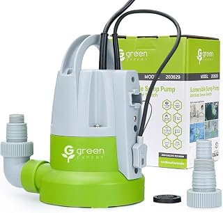 Green Expert 1/3HP Submersible Sump Pump with Water Sensor Switch, Low Water Last-Inch Drain Pump, 2000GPH Automatic/Manual Water Removal for Flooded Basement, Garage, Hot Tub Easy to Use Backup Pump