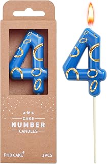 PHD CAKE 2.76 Inch Blue and Golden Rings 4 Number Birthday Candles, Anime Cartoon Number Candles, Cake Number Candles, Party Celebration, Style Candle