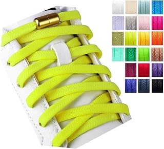 Olukssck 2 Pairs of Elastic Flat Shoelaces with Metal Closure, Elastic Tie Free Tie Shoelaces for Children and Adults, Sports Shoe Laces for All Shoes