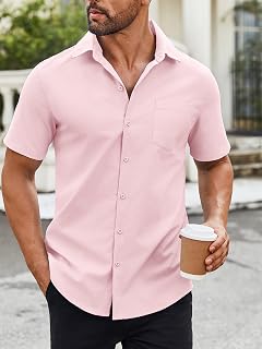 Camicia da uomo a maniche corte con bottoni, camicia estiva con tasca