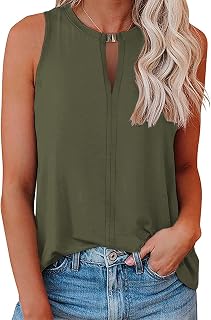 Soesdemo Women's Keyhole V Neck Sleeveless Summer Casual Loose Fit Business Cute Floral Basic Shirt Blouse
