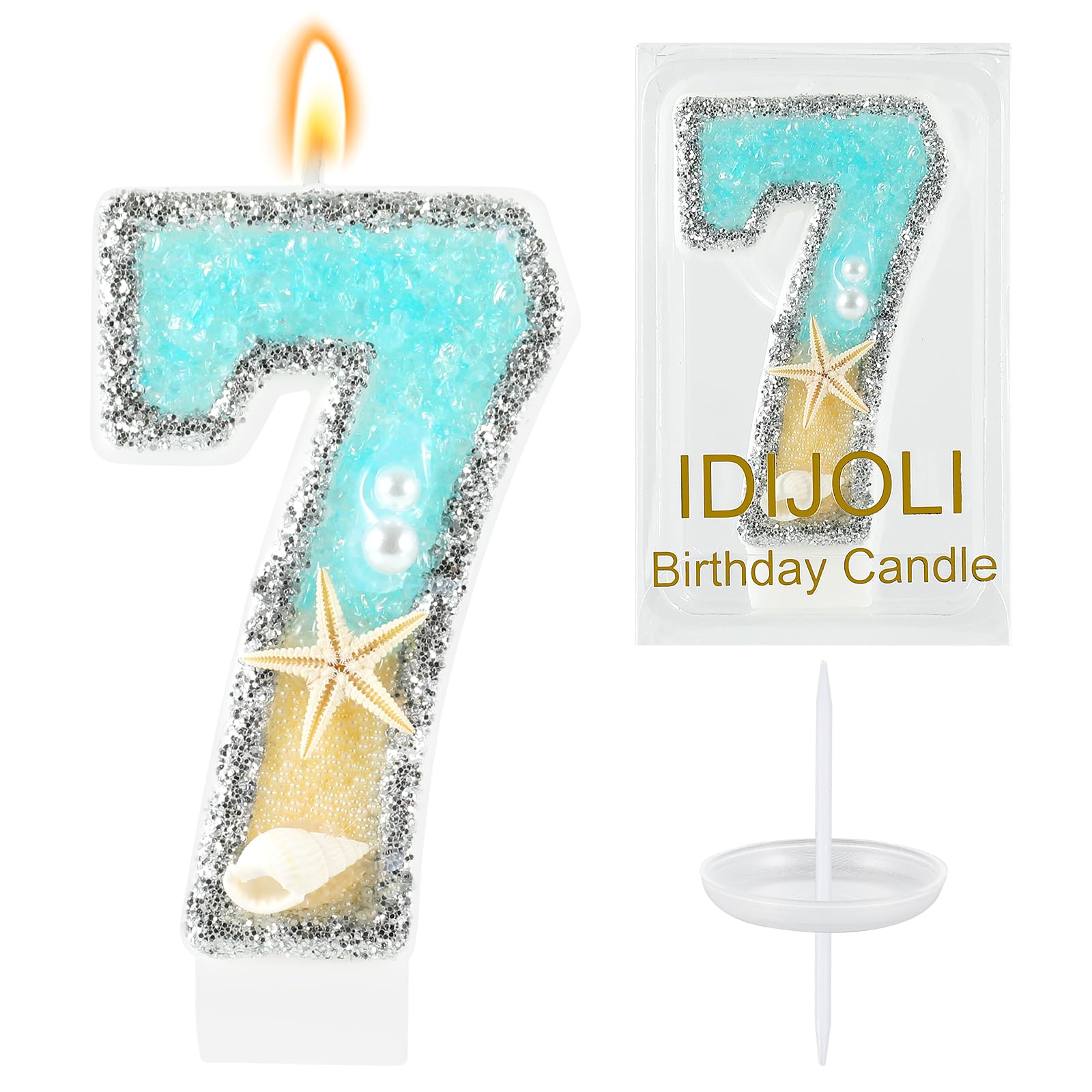 Beach Birthday Candle Starfish Number 7 Candles 7th Cake Candle Blue Birthday Ca
