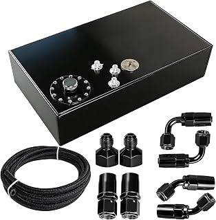 GSTP 17 Gallon Fuel Cell with Cap Level Sender 12FT Oil Feed Line Street Drift Aluminum Black