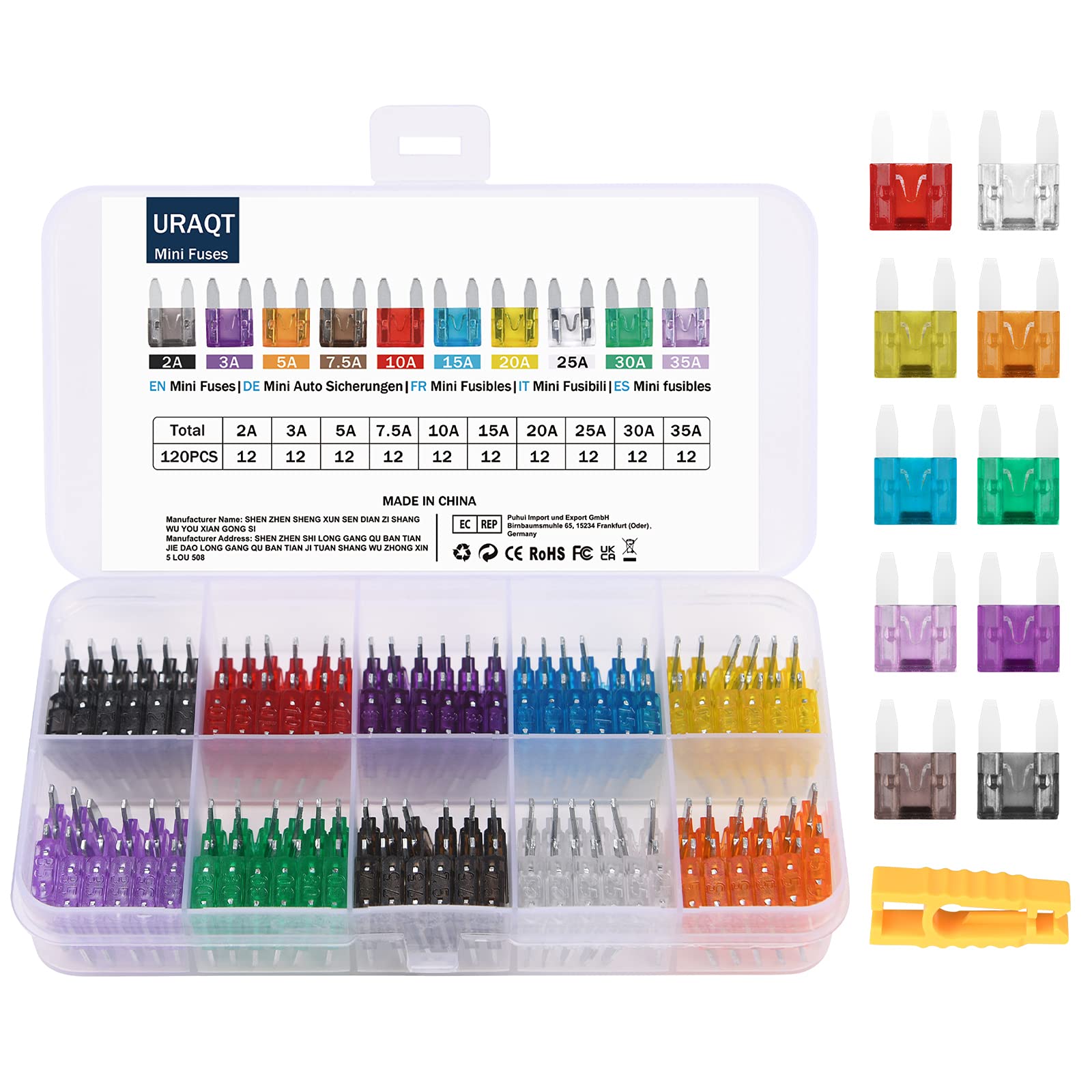 URAQT Auto Fuse, 120pcs Auto Car Mini Blade Fuses Replacement Kit, Auto Cars Min