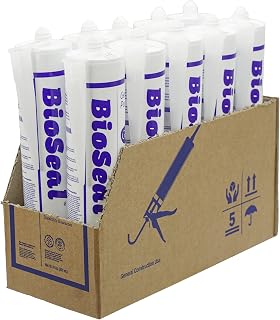 Clear BioSeal Waterproof Caulk & Sealant 100% RTV Silicone Sealant, 10oz Cartridge, Low Odor & Won't Yellow Silicone Clear, (Pack of 10)