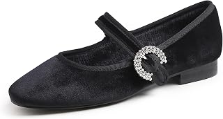 Feversole Women's Square Toe Mary Jane Fashion, Square Toe Easy Buckle Low Heel Slip On Flats in Vegan Leather