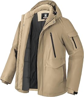 Pioneer Camp Men's Winter Coat Waterproof Fleece Lined Warm Winter Jacket with 9 Pockets Insulated Windproof Hooded Parka