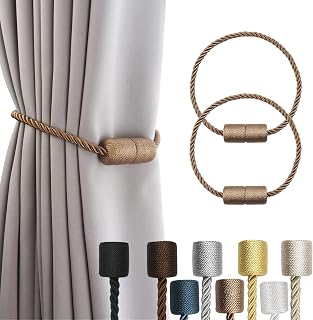 Magnetic Curtain Tiebacks Holdbacks Decorative Tie Backs for Windows Porlau | 2 Pack Khaki Modern Outdoor Drapes Tiebacks Elegant Window Curtain Holdbacks No Drill