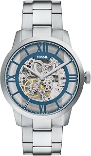 Fossil Men's Townsman Automatic Stainless Steel and Leather Three-Hand Skeleton Watch, Color: Black, Cognac (Model: ME3098)