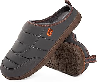 LongBay Mens Two-Tone Slip on Slippers Memory Foam Warm Non-Slip Water Resistant Indoor Outdoor House Shoes Machine Washable