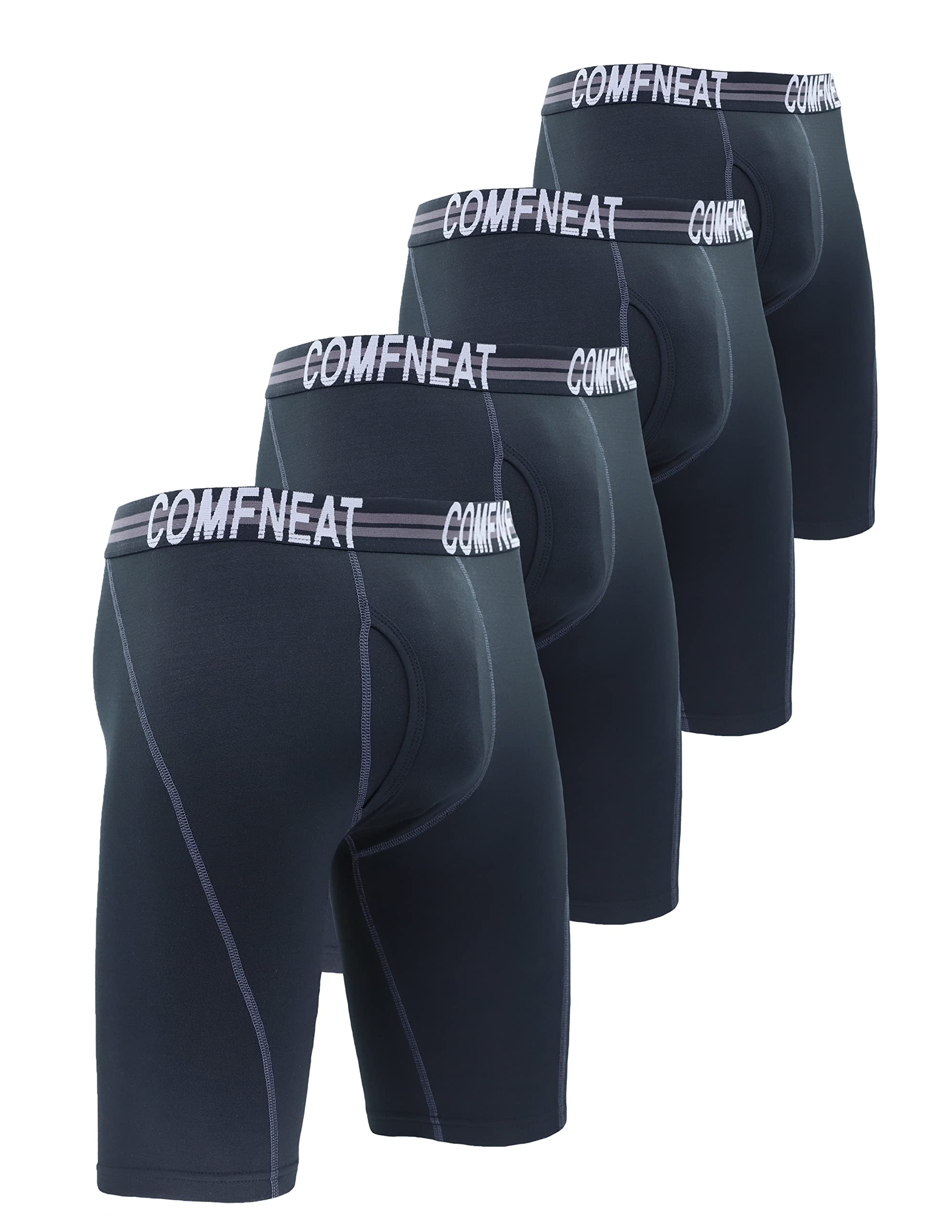 Comfneat Men's 4-Pack 9" Long Leg Boxer Briefs Sports Performance Underwear