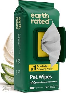 Earth Rated Dog Wipes for Paws & Butt, Deodorizing, Unscented, 100ct | Hypoallergenic, 3-in-1 Cleaning and Hydrating, for Grooming Paws, Body and Butt