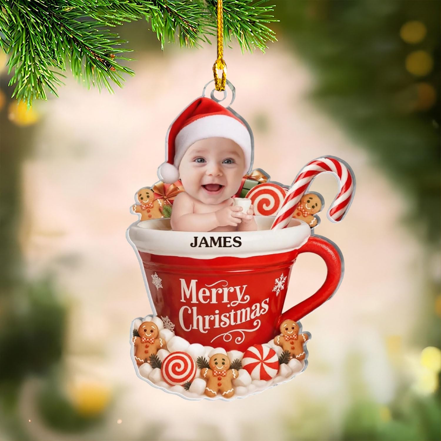 Personalized Baby Photo Gingerbread Ornaments, Baby's First Christmas Ornament, 