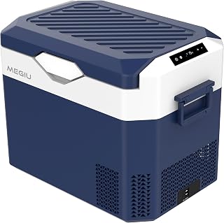 Megiu Car Refrigerator 32Qt Portable Fridge Freezer, 12V Cooler for Camping | Compressor Cooling, No Ice Needed, Use as Fridge/Freezer, MAX/ECO Modes, 3-Level Battery Protection, Road Trip, 12V/24V/110V