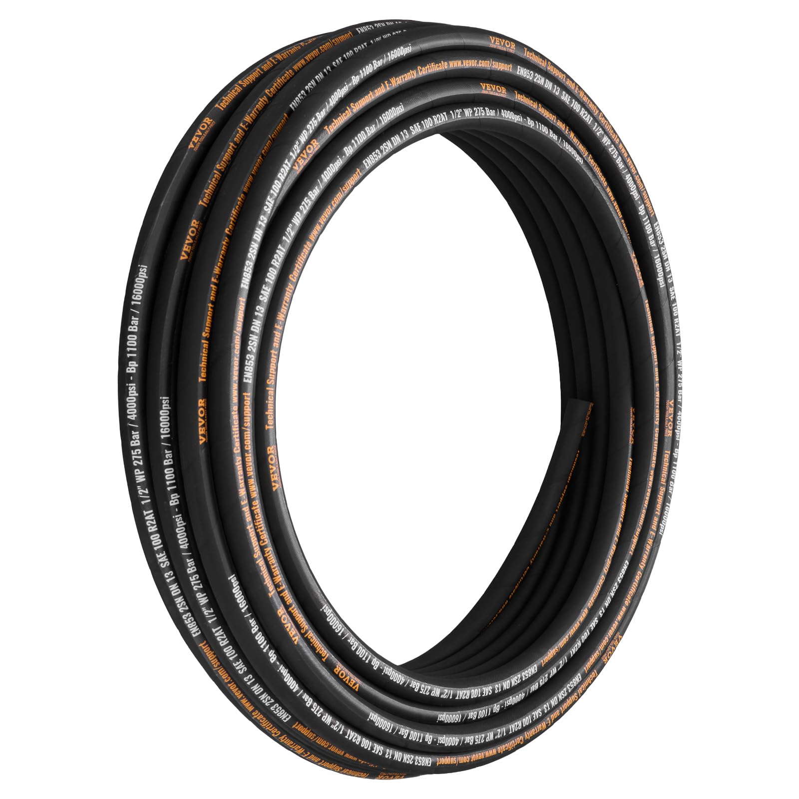 VEVOR Hydraulic Hose 1/2 Inch x 100 Ft 4000 PSI Working Pressure | Bulk Flexible