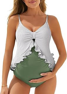 Summer Mae Maternity Swimsuit One Piece Ruffle, Neckline, Maternity Swimsuit Lace-Up Swimsuit