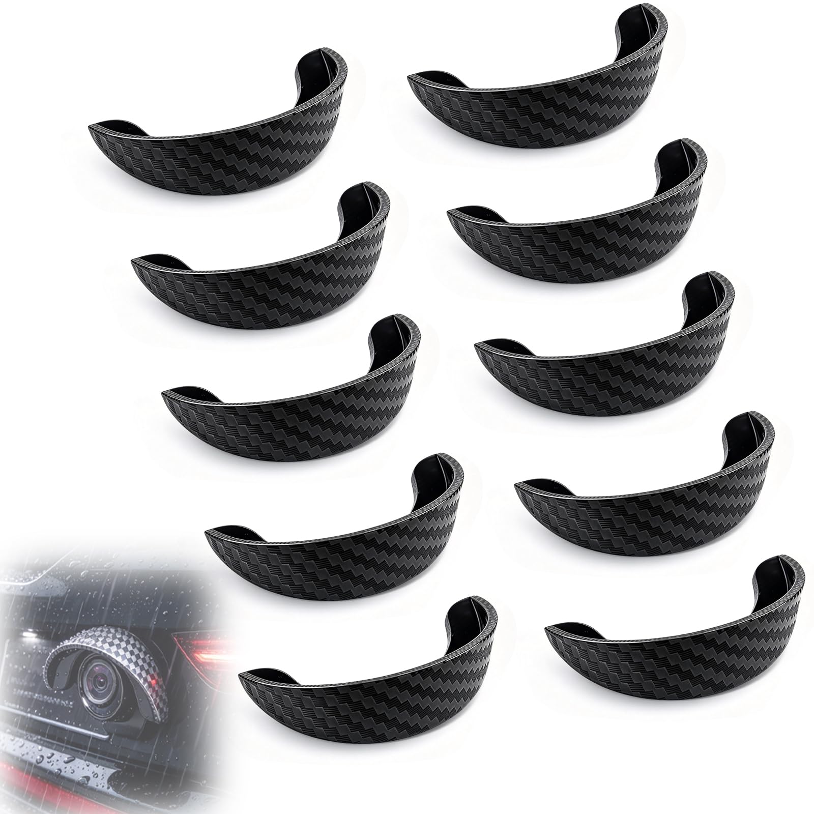 Dexspoeny 10 Pcs Backup Camera Rain Hood Cover with Curved Black PVC Canopy, Adh