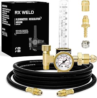 RX WELD Argon Regulator for MIG TIG Weld, CGA580, 6.6FT Hose | Dual 9/16" &amp; 5/8" Outlets + 1/4" Barb