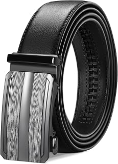 Tangchao Men's Leather Belt with Ratchet, Automatic Buckle, Business Suit Belt, 35 mm Wide, Black, Improved Material