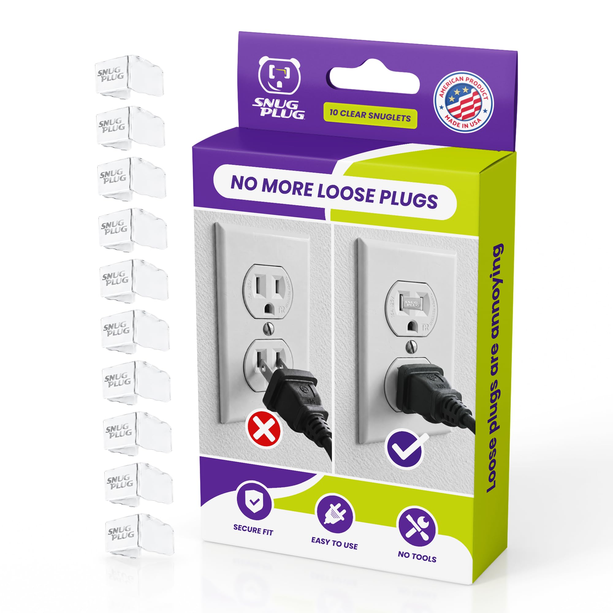 Loose Outlet Plug Fix | Snug Plug Outlet Tightener| Clear | 10 Pack | Loose plug