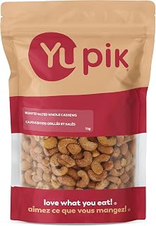Yupik Roasted Salted Whole Cashews, 1 kg, Gluten-Free, Kosher, Vegan, Seasoned Nuts, Lightly Coated with Salt, Source of Protein & Iron, Crunchy, Savory Snacks