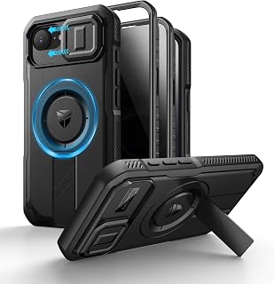 Dexnor for iPhone 15 Pro Max Cover with Sliding Camera Cover, Adjustable Stand and Screen Privacy Protection, Durable Magnetic Protective Cover - Black