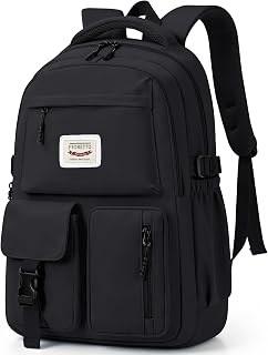 FIORETTO Lightweight School Backpack Womens, Cute School Bag for Teenager Girls, 15.6 Laptop Rucksack Backpack for School Casual Daypacks Travel Backpack for College Work Black 25L