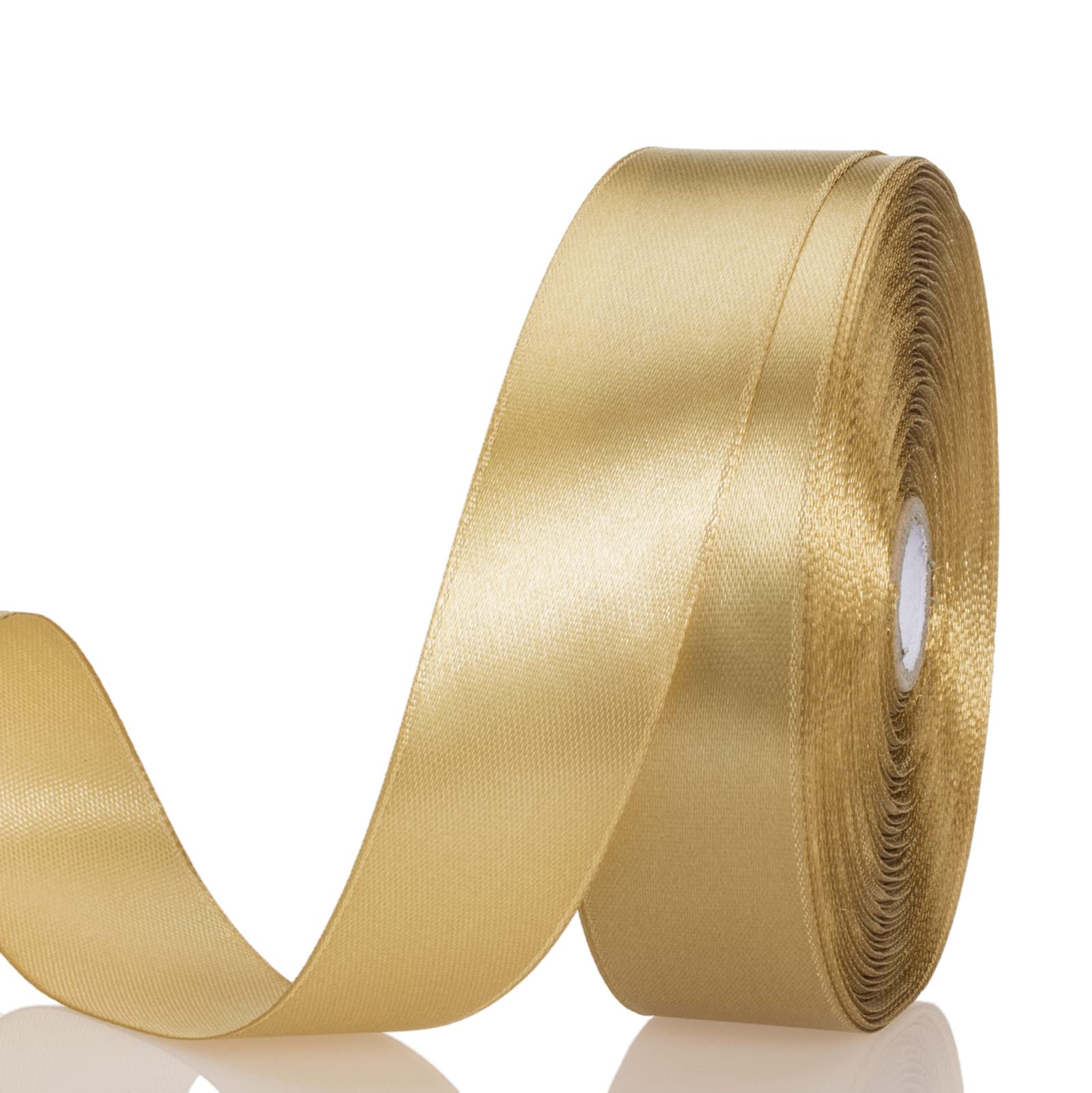 YASEO 1 Inch Champaign Gold Solid Satin Ribbon for Gift Wrapping, 50 Yards | Sof