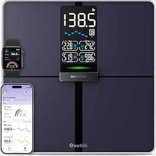 Ovutek Smart Scale for Body Weight, BMI, Body Fat Bathroom Scale 450lb | FSA Eligible HSA, Highly Accurate Digital Body Composition Muscle Mass 14 Metrics Scale, 5.3" Large Display Sync Fitness App