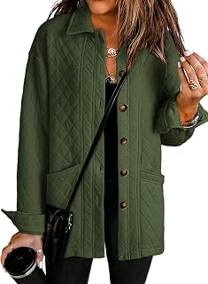 Dokotoo Quilted Jackets for Women Casual Lightweight Button Down Collared Long Sleeve Coats with Pockets