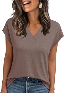 Womens Summer Tops Casual Spring V Neck T Shirts Cap Sleeve Basic Trendy Blouses Beach Vacation Clothes Fashion Outfits 2026