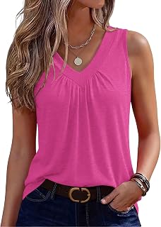 Zeagoo Women's Summer Tank Top Sleeveless Loose Fit V-Neck Pleated Basic Elegant Casual Fashion