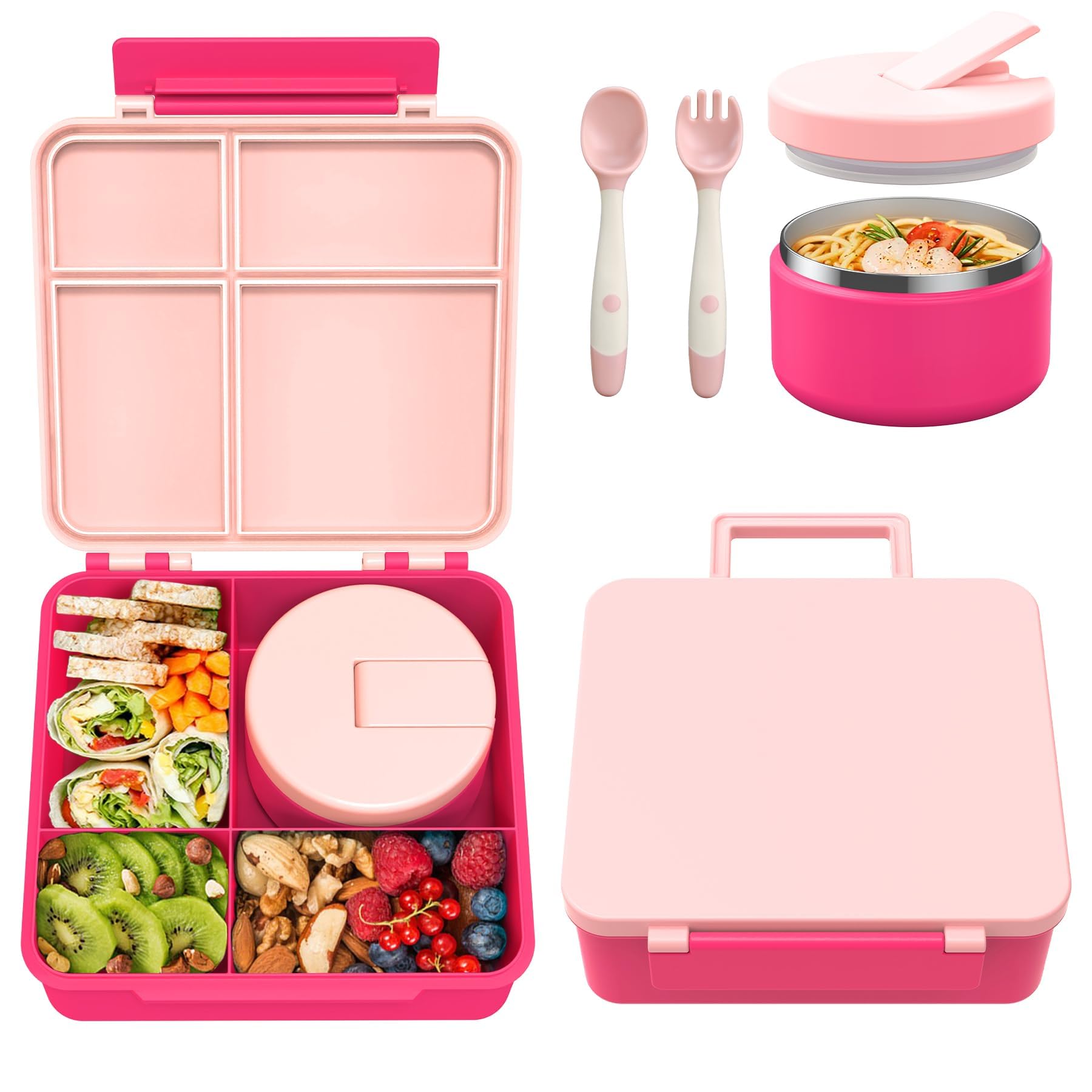 Pawtong Bento Lunch Box with 8oz Soup Thermo, Kids Leakproof Lunch Food Containe