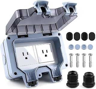 Delgada 2 Gang Waterproof Outlet with Cover 15 Amp Outdoor Power Socket Outside Plug Receptacle Outlet Box 125 Volt Outdoor Outlet Box Enclosure for Lights Gardens Power Strips