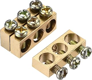 Generic 3 x 25mm x 5.7mm x 10mm Brass 3 Position Ground End Bar with Screw Lock for Electrical Distribution