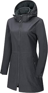 Outdoor Ventures Ladies Soft Shell Jacket with Removable Hood Fleece Lined Insulated Windbreaker Long Warm Jacket