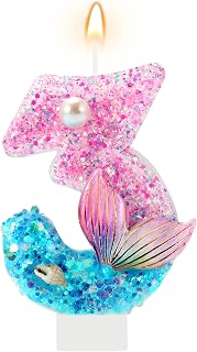 AKURIEEY Mermaid 3rd Birthday Candle Pink Blue Numbers 3 Candle for Girls Cake Topper Cupcake Decorations Ocean Theme Party Decor Anniversary Celebrations Supplies