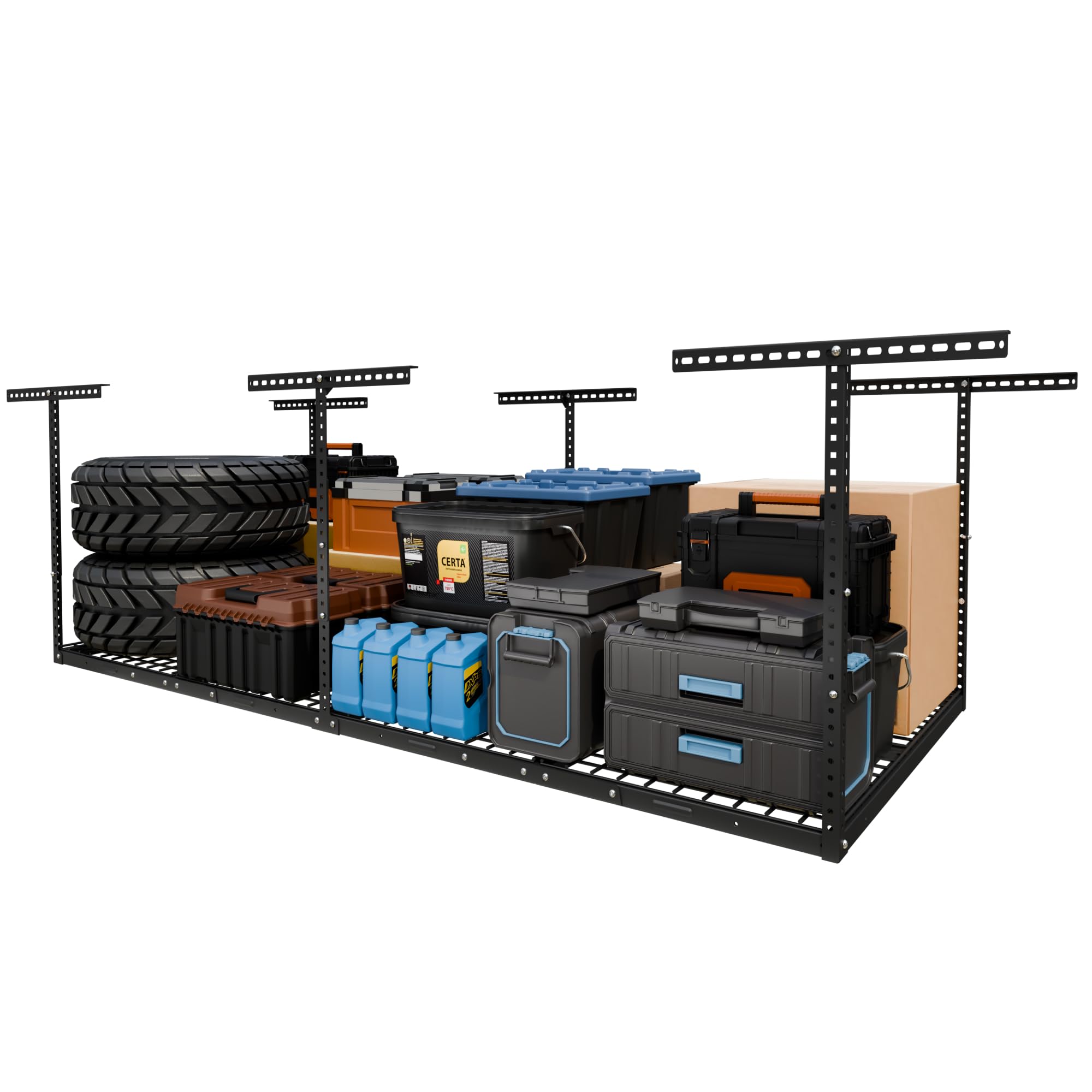 FLEXIMOUNTS 4x8 Overhead Garage Ceiling Storage Rack Organization, Black | 750lb