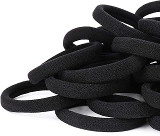 50PCS Black Hair Ties for Women, Cotton Seamless Hair Bands, Elastic Ponytail Holders, No Damage for Thick Hair, 2 Inch in Diameter, by Qarwayoc